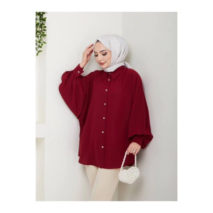 DÜZ JESİCA GÖMLEK STANDERT BEDEN UZUN KOL 2510 BORDO