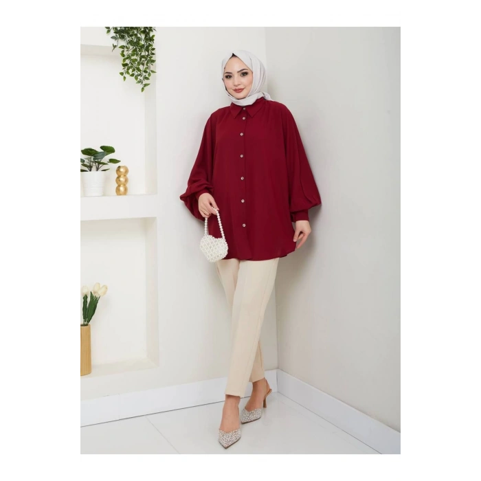 DÜZ JESİCA GÖMLEK STANDERT BEDEN UZUN KOL 2510 BORDO