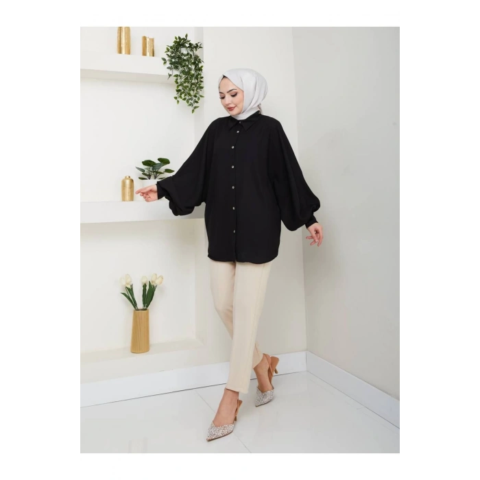 DÜZ JESİCA GÖMLEK STANDERT BEDEN UZUN KOL 2510 SİYAH