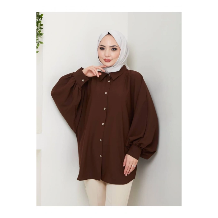 DÜZ JESİCA GÖMLEK STANDERT BEDEN UZUN KOL 2510 KAHVE