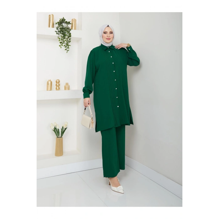 UZUN BOY GÖMLEK TAKIM  BATTAL TESETTÜR TAKIM ZÜMRÜT