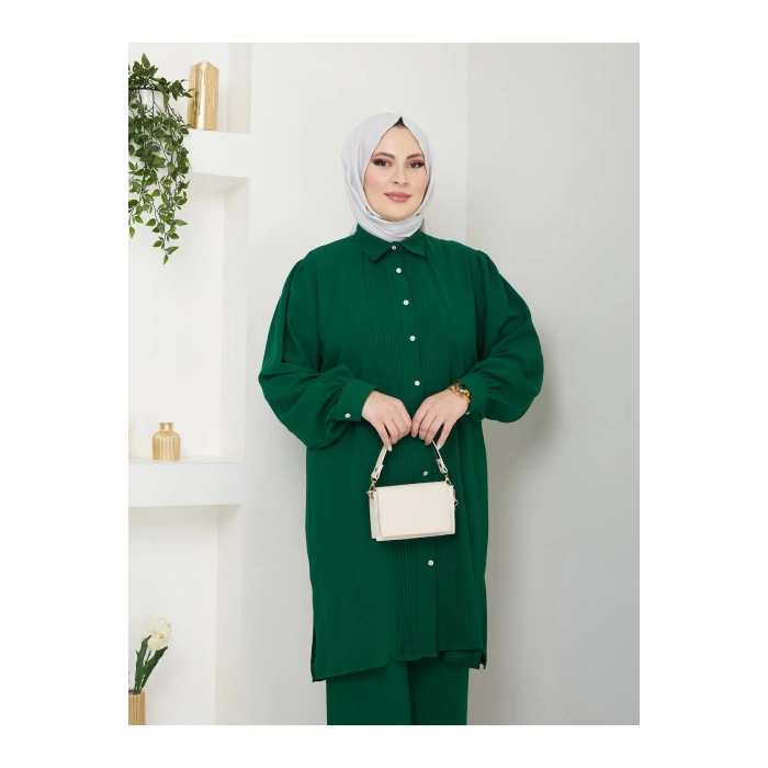 UZUN BOY GÖMLEK TAKIM  BATTAL TESETTÜR TAKIM ZÜMRÜT