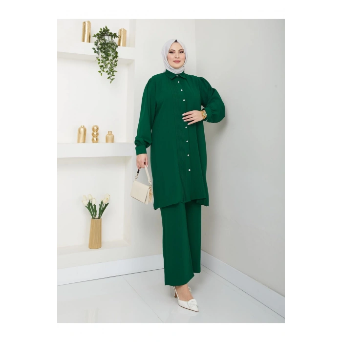 UZUN BOY GÖMLEK TAKIM  BATTAL TESETTÜR TAKIM ZÜMRÜT