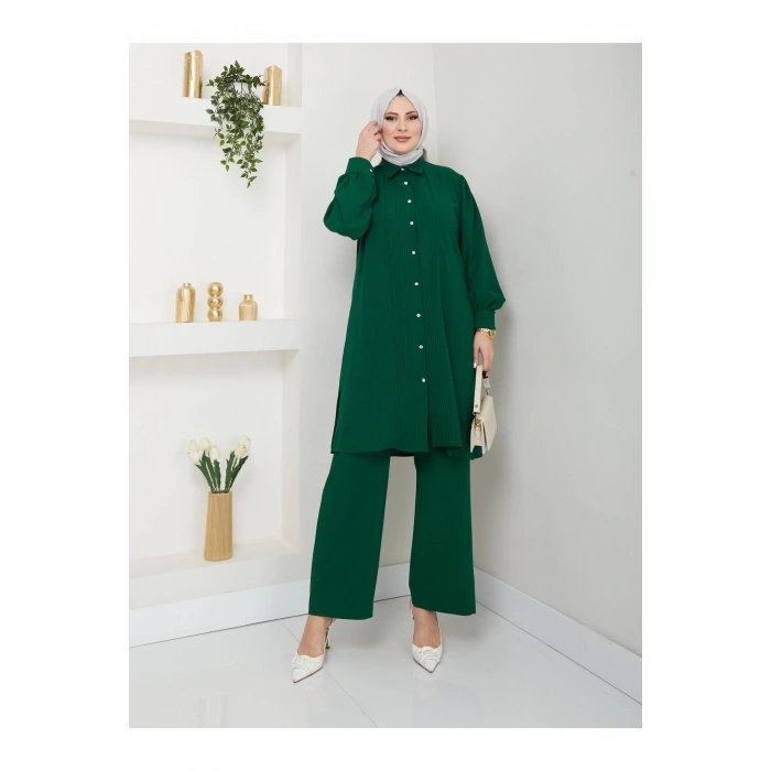 UZUN BOY GÖMLEK TAKIM  BATTAL TESETTÜR TAKIM ZÜMRÜT