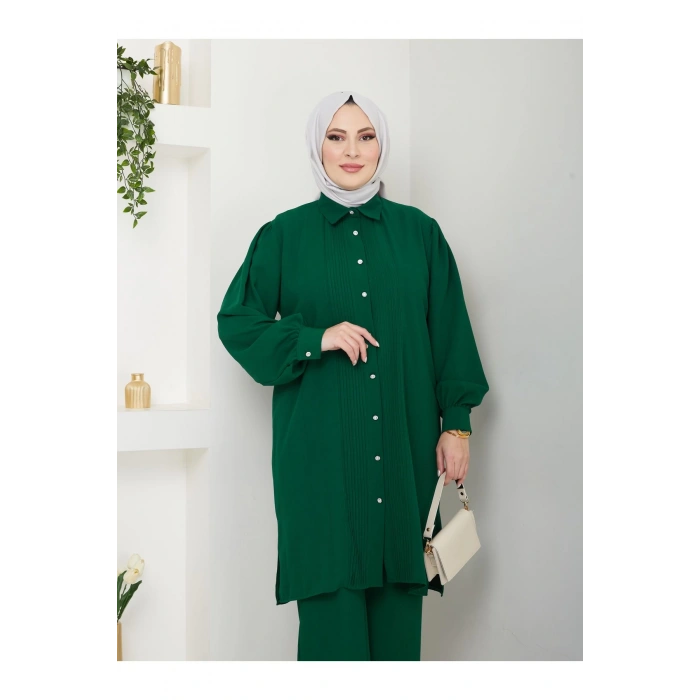 UZUN BOY GÖMLEK TAKIM  BATTAL TESETTÜR TAKIM ZÜMRÜT