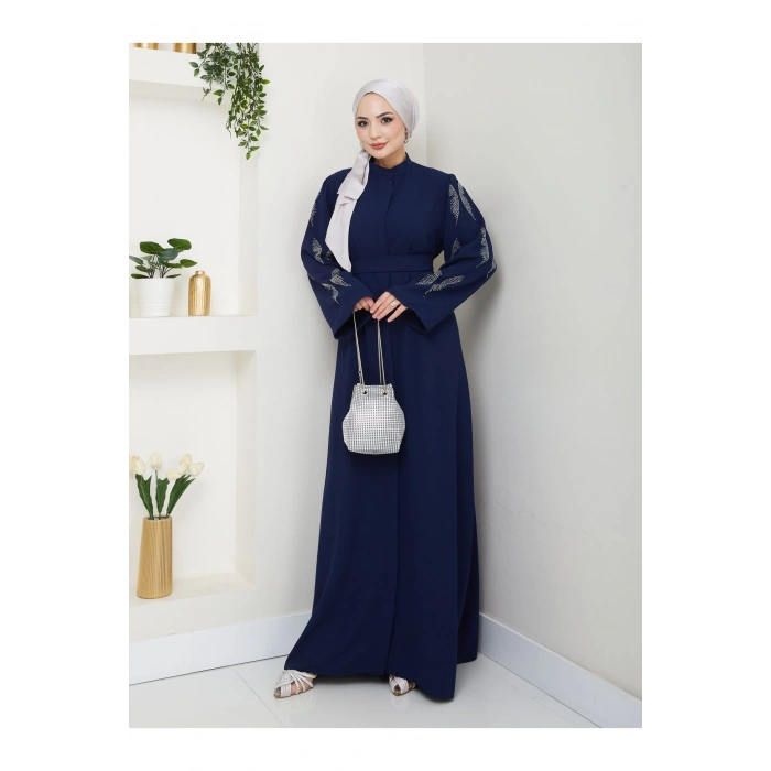 Taşli̇ Abaya Tesettür Giyim Kadin Ferace Elbise Laci̇vert