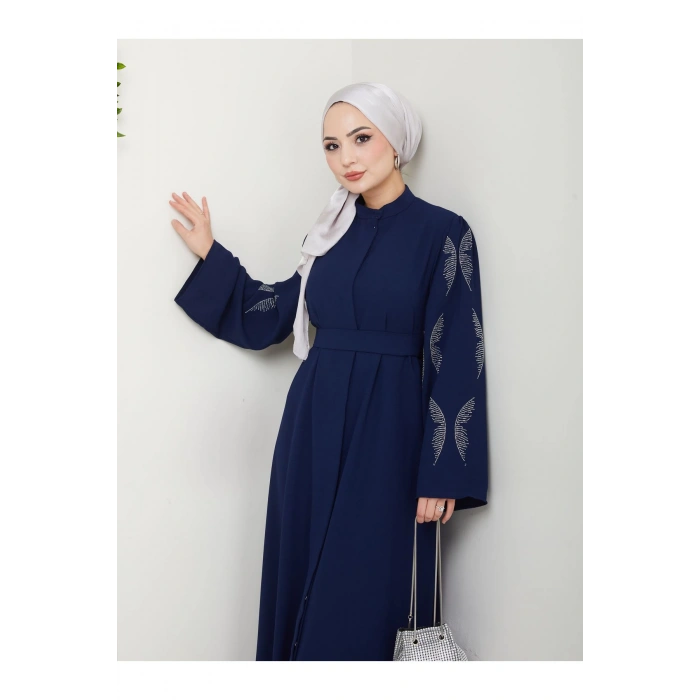 Taşli̇ Abaya Tesettür Giyim Kadin Ferace Elbise Laci̇vert