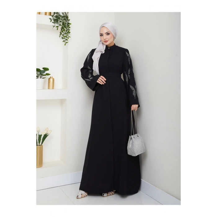 Taşli̇ Abaya Tesettür Giyim Kadin Ferace Elbise Si̇yah