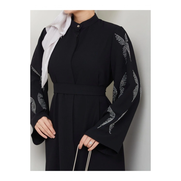 Taşli̇ Abaya Tesettür Giyim Kadin Ferace Elbise Si̇yah