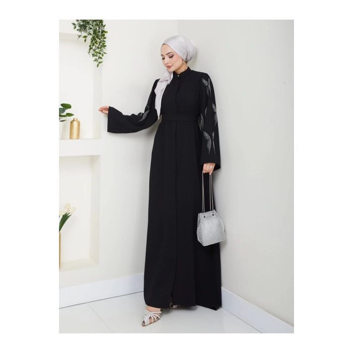 Taşli̇ Abaya Tesettür Giyim Kadin Ferace Elbise Si̇yah
