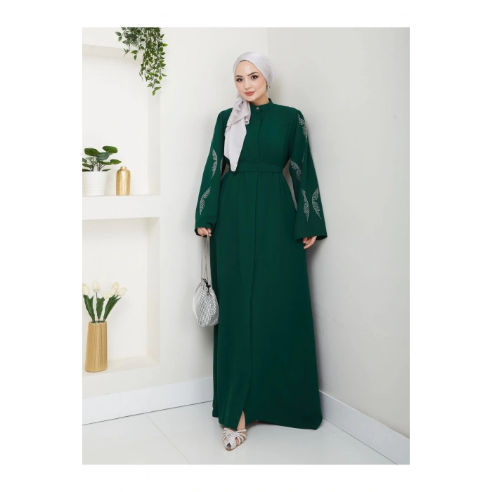 TAŞLİ ABAYA TESETTÜR GIYIM KADIN FERACE ELBISE ZÜMEÜT