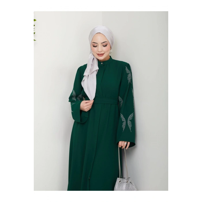 TAŞLİ ABAYA TESETTÜR GIYIM KADIN FERACE ELBISE ZÜMEÜT