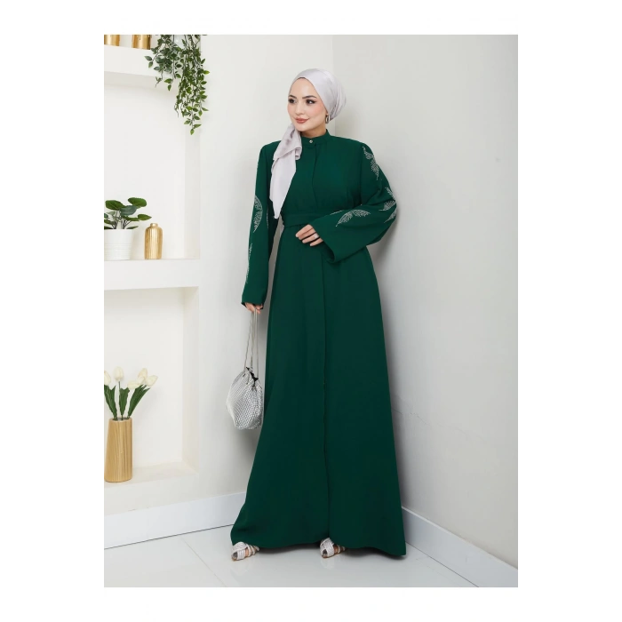 TAŞLİ ABAYA TESETTÜR GIYIM KADIN FERACE ELBISE ZÜMEÜT