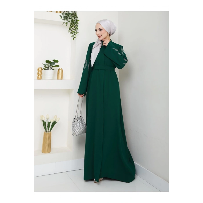 TAŞLİ ABAYA TESETTÜR GIYIM KADIN FERACE ELBISE ZÜMEÜT