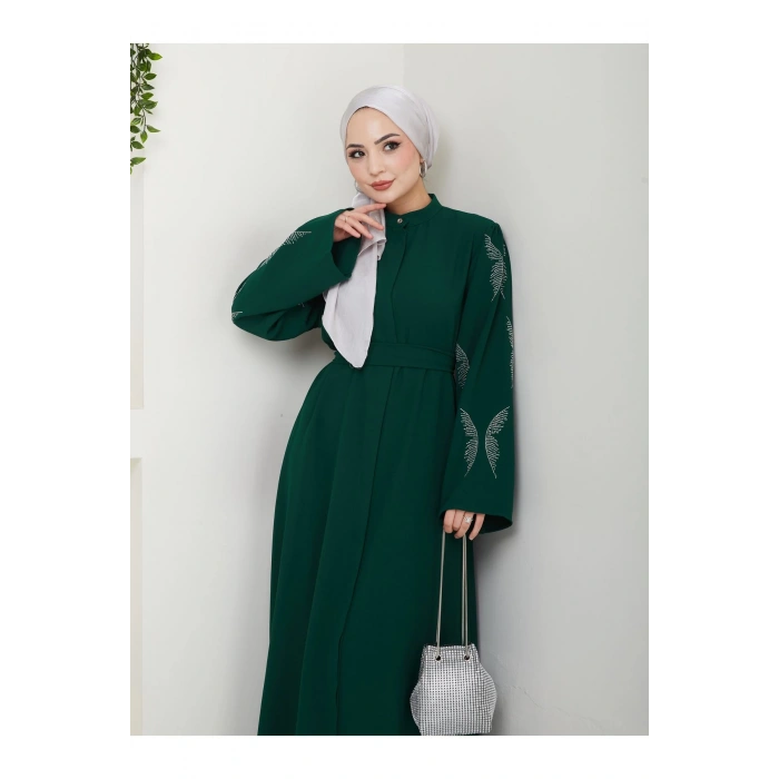 TAŞLİ ABAYA TESETTÜR GIYIM KADIN FERACE ELBISE ZÜMEÜT