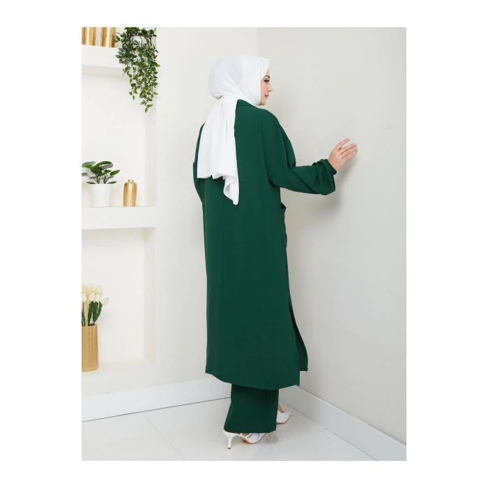 UZUN BOY CEPLE YARI FERMUARLI AYROBİN TESETTÜR TAKIM BÜYÜK BEDEN ZÜMRÜT 846