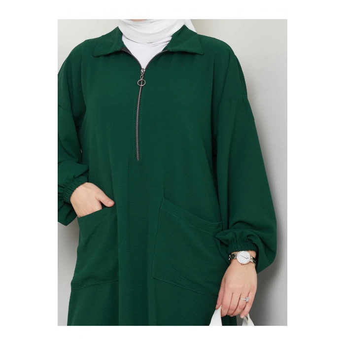 UZUN BOY CEPLE YARI FERMUARLI AYROBİN TESETTÜR TAKIM BÜYÜK BEDEN ZÜMRÜT 846