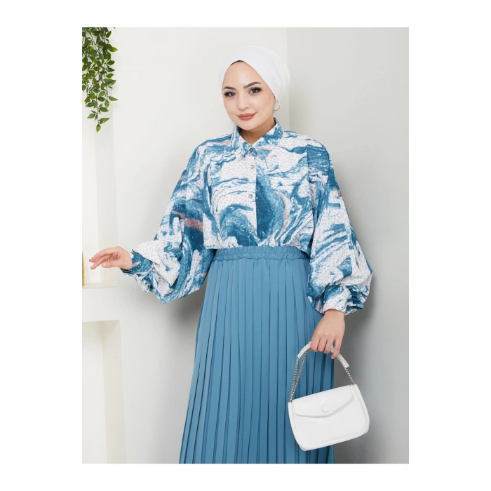 DESENLİ GÖMLEK ETEĞİ PLİSELİ TESETTÜR ETEK TAKIM 7452 MİNT