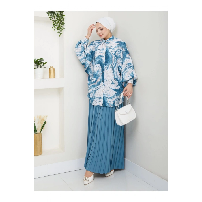 DESENLİ GÖMLEK ETEĞİ PLİSELİ TESETTÜR ETEK TAKIM 7452 MİNT