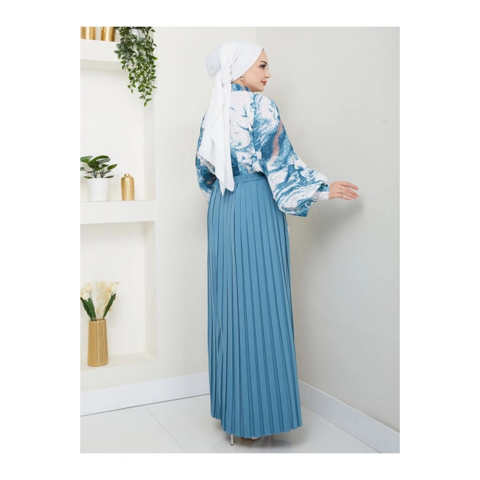 DESENLİ GÖMLEK ETEĞİ PLİSELİ TESETTÜR ETEK TAKIM 7452 MİNT