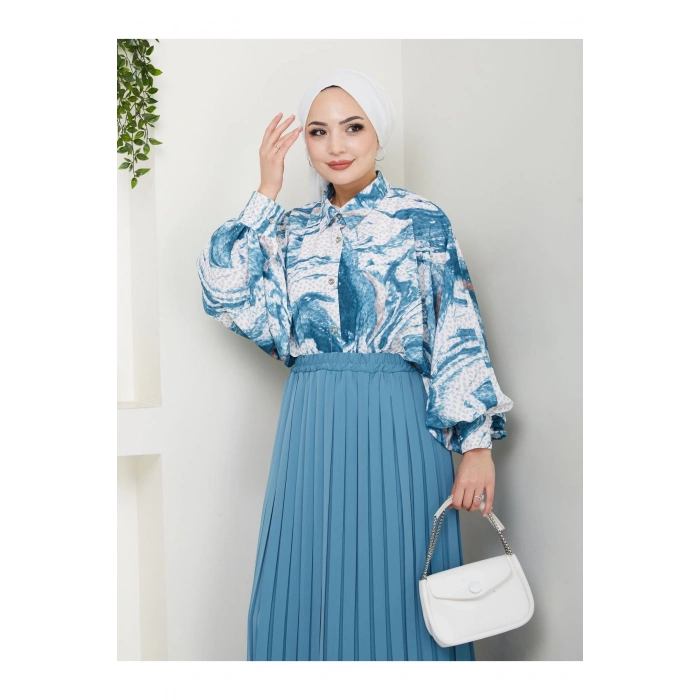 DESENLİ GÖMLEK ETEĞİ PLİSELİ TESETTÜR ETEK TAKIM 7452 MİNT