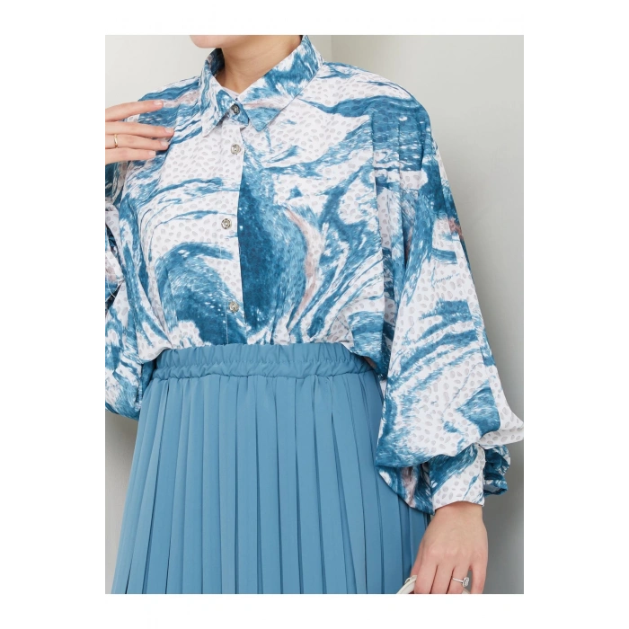 DESENLİ GÖMLEK ETEĞİ PLİSELİ TESETTÜR ETEK TAKIM 7452 MİNT