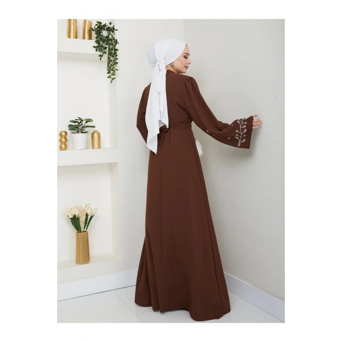 KADIN TESETTÜR NAKİŞLİ ELBİSE BALAMALI