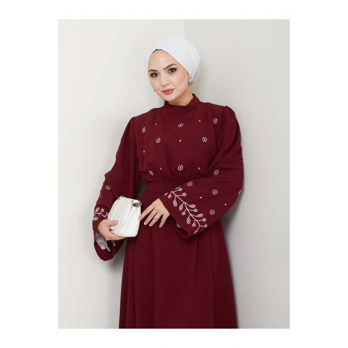 KADIN TESETTÜR NAKİŞLİ ELBİSE BALAMALI