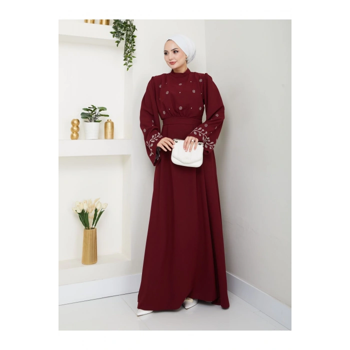 KADIN TESETTÜR NAKİŞLİ ELBİSE BALAMALI