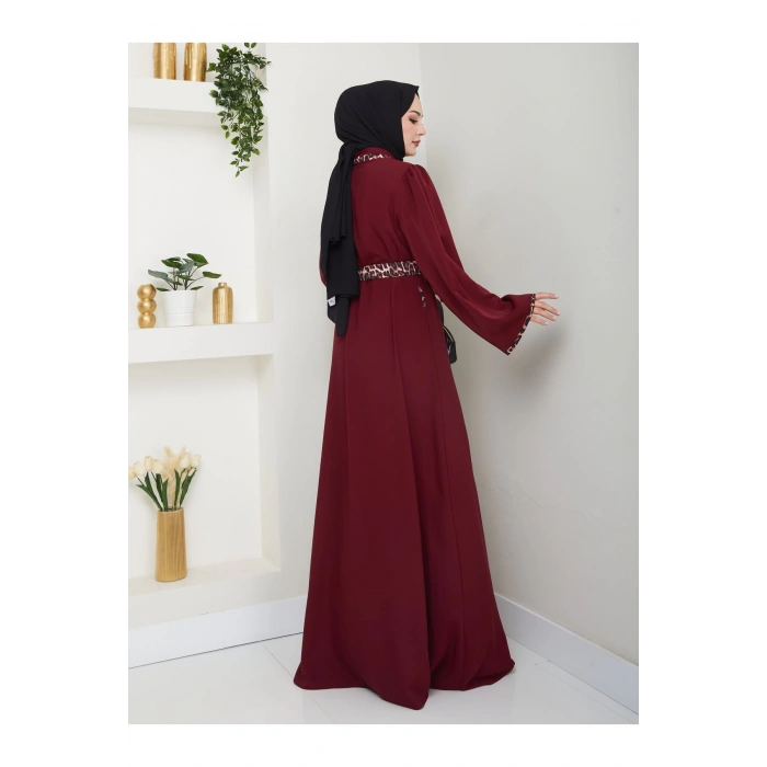 LEOPAR DETAYLI GÖMLEK YAKA ELBİSE LEOPAR KUŞAKLI FULL DÜĞME KAPAMA