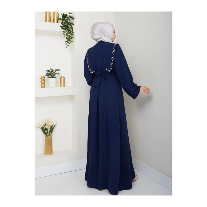 Taşli Abaya Tesettür Giyim Kadin Ferace Elbise Siyah