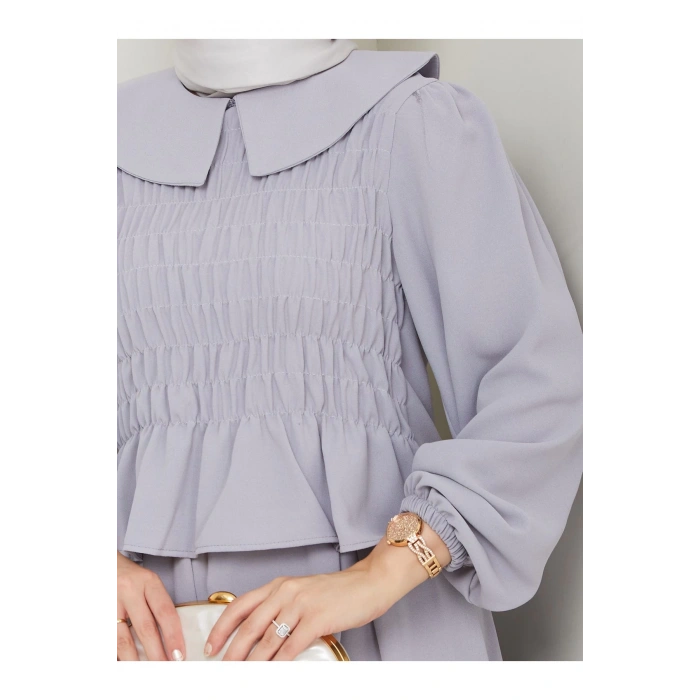 ETEKLI GİPELİ BLUZ BEBE YAKA TESETTÜR TAKIM