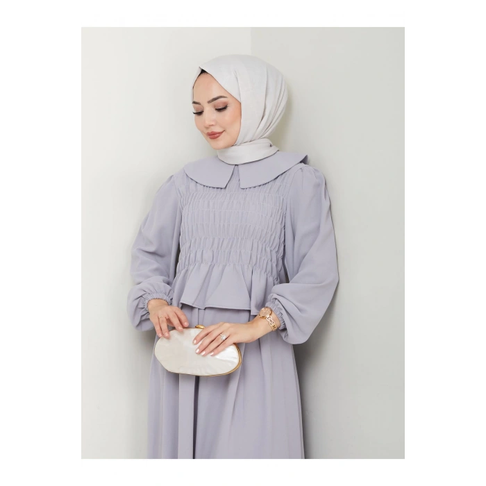 ETEKLI GİPELİ BLUZ BEBE YAKA TESETTÜR TAKIM