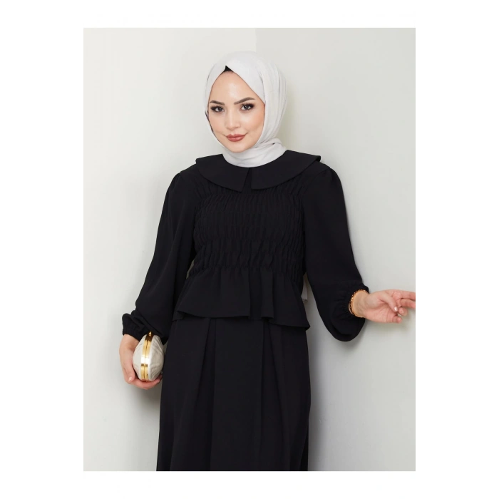 ETEKLI GİPELİ BLUZ BEBE YAKA TESETTÜR TAKIM