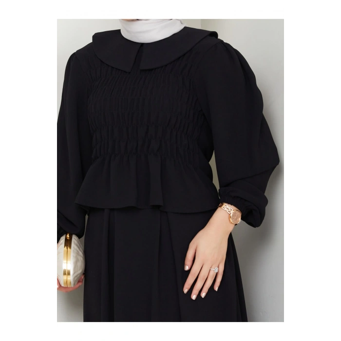 ETEKLI GİPELİ BLUZ BEBE YAKA TESETTÜR TAKIM