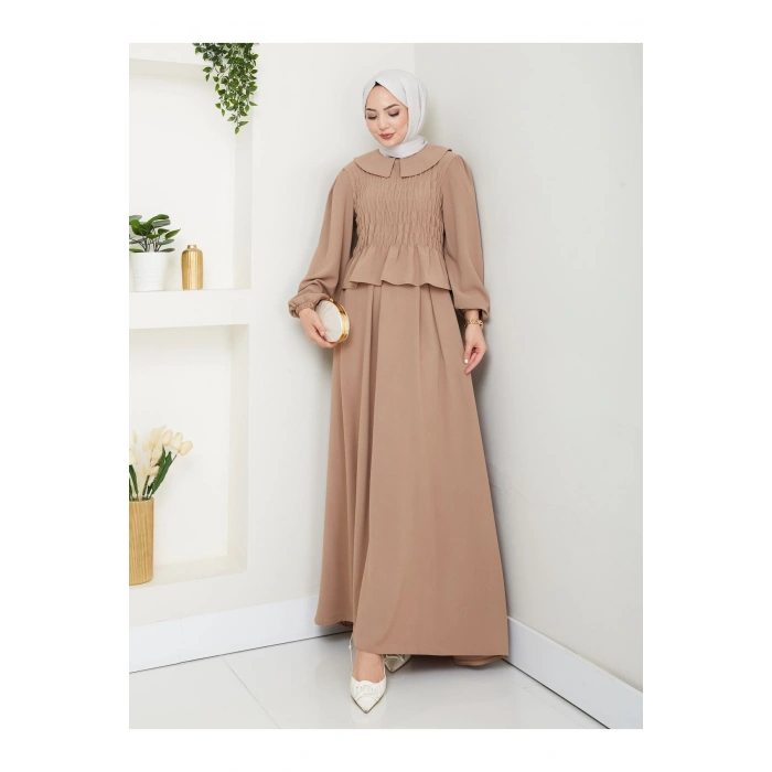 ETEKLI GİPELİ BLUZ BEBE YAKA TESETTÜR TAKIM