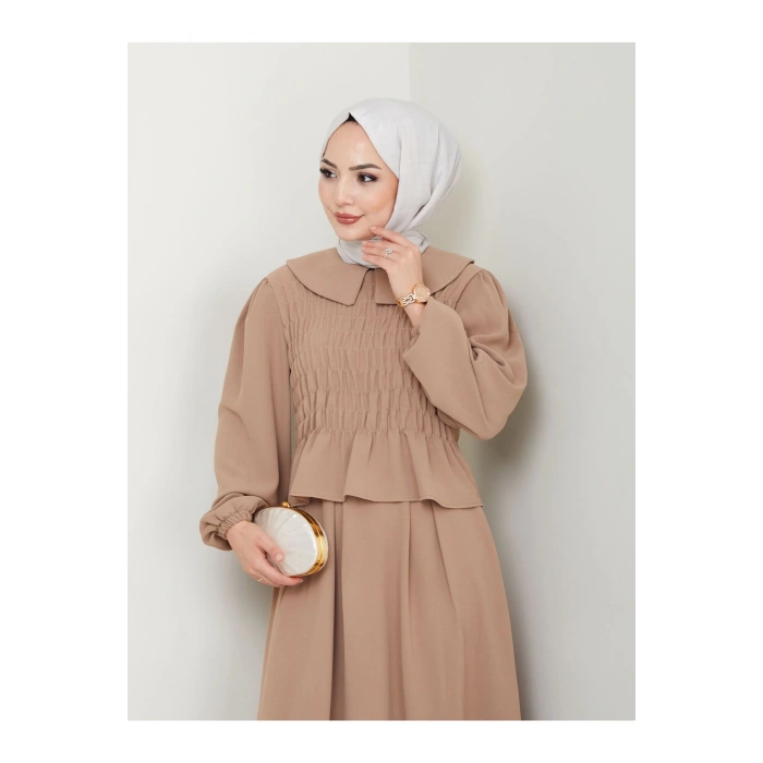 ETEKLI GİPELİ BLUZ BEBE YAKA TESETTÜR TAKIM