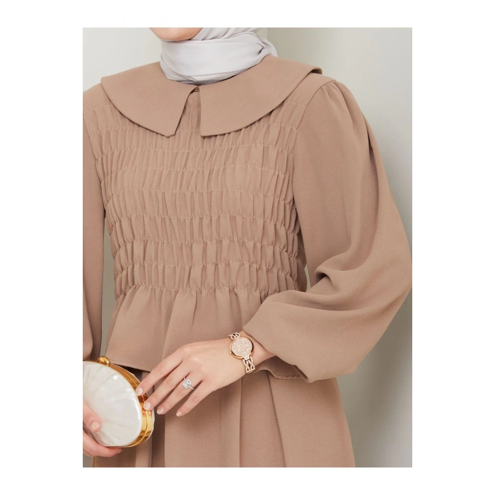 ETEKLI GİPELİ BLUZ BEBE YAKA TESETTÜR TAKIM