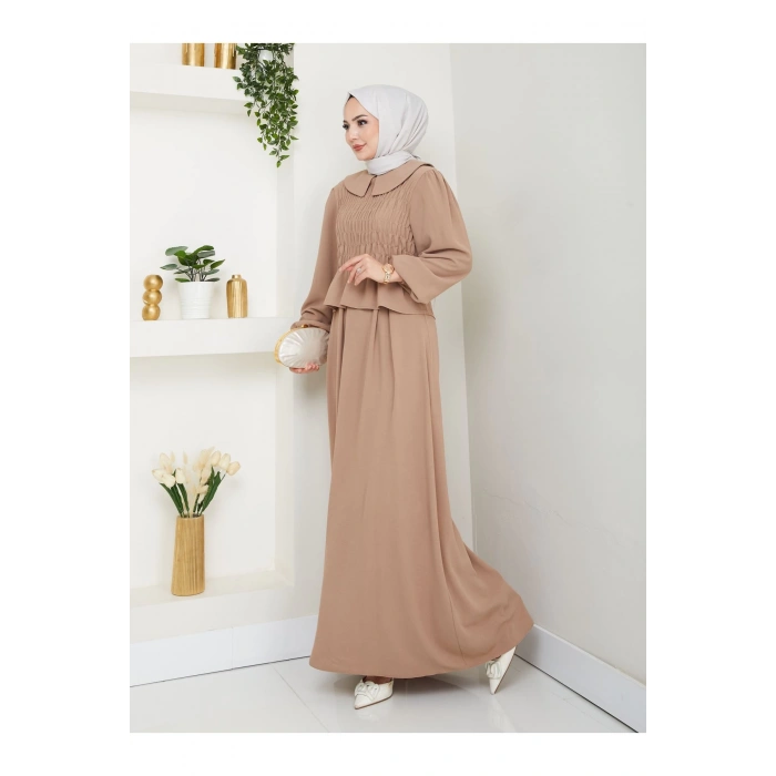 ETEKLI GİPELİ BLUZ BEBE YAKA TESETTÜR TAKIM