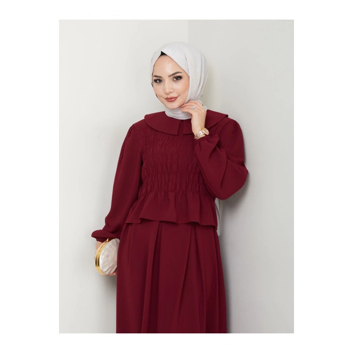 ETEKLI GİPELİ BLUZ BEBE YAKA TESETTÜR TAKIM