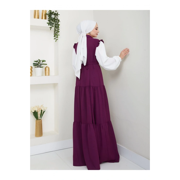 KOLU BEYAZ SALAŞ KADIN TESETTÜR ELBİSE