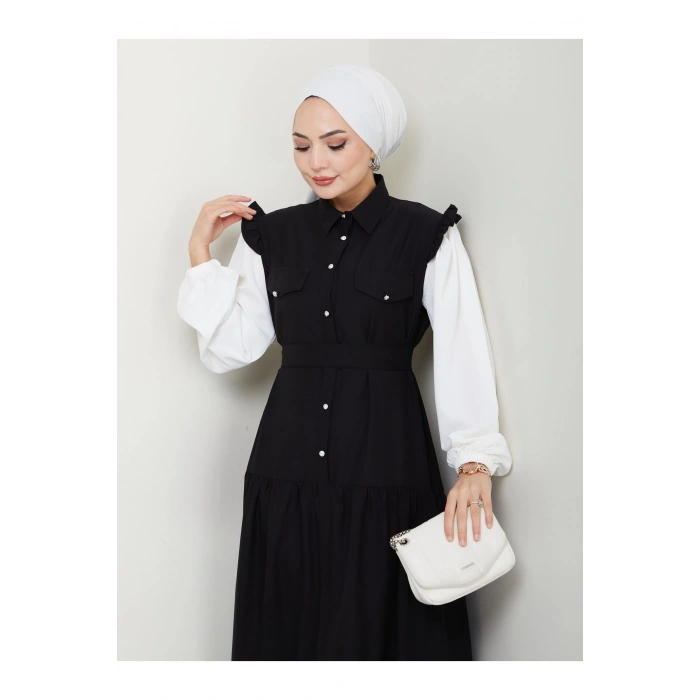 KOLU BEYAZ SALAŞ KADIN TESETTÜR ELBİSE