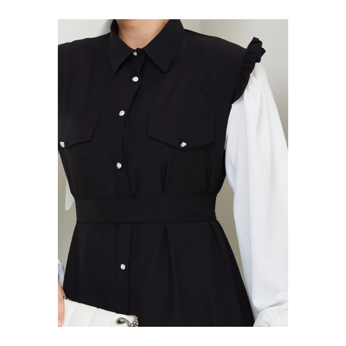 KOLU BEYAZ SALAŞ KADIN TESETTÜR ELBİSE