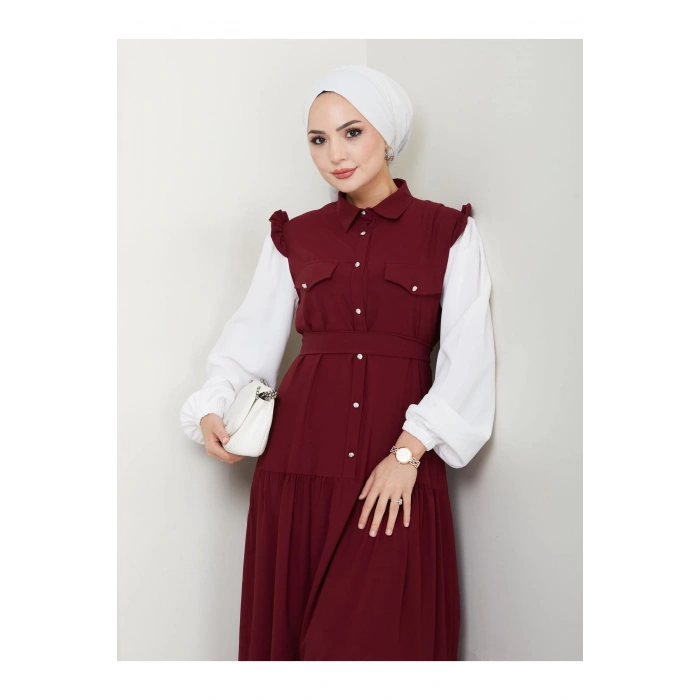 KOLU BEYAZ SALAŞ KADIN TESETTÜR ELBİSE