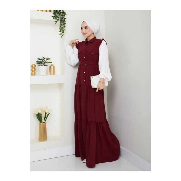 KOLU BEYAZ SALAŞ KADIN TESETTÜR ELBİSE