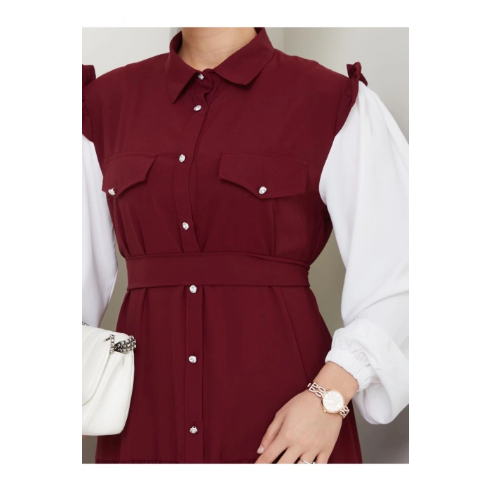 KOLU BEYAZ SALAŞ KADIN TESETTÜR ELBİSE