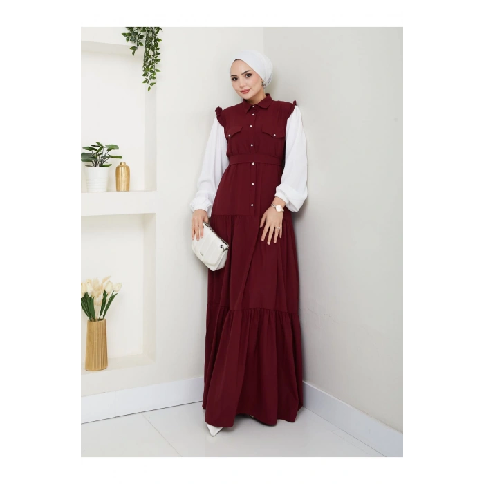 KOLU BEYAZ SALAŞ KADIN TESETTÜR ELBİSE