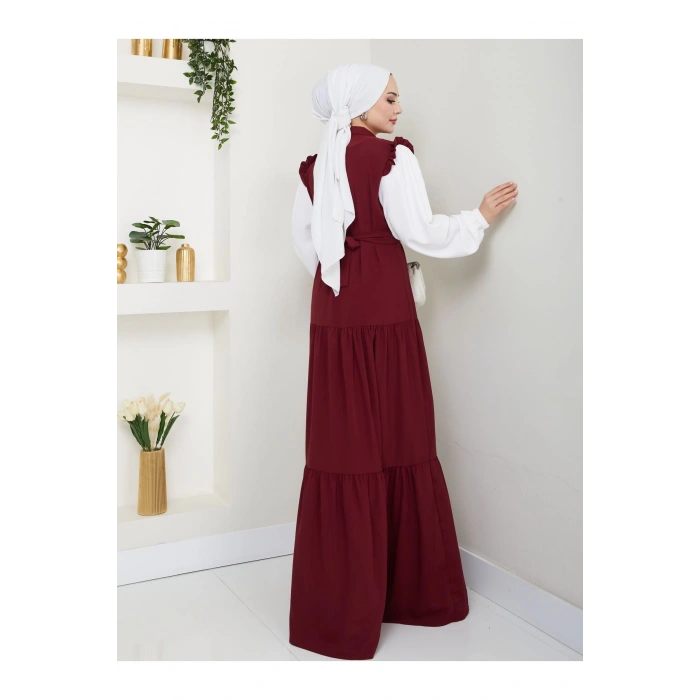 KOLU BEYAZ SALAŞ KADIN TESETTÜR ELBİSE