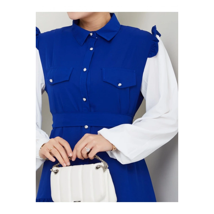 KOLU BEYAZ SALAŞ KADIN TESETTÜR ELBİSE