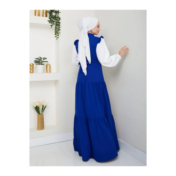 KOLU BEYAZ SALAŞ KADIN TESETTÜR ELBİSE